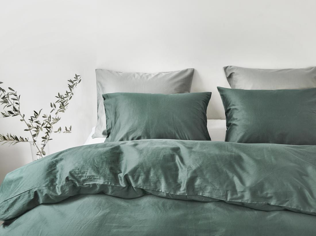 Parure de lit satin de coton vert foncé