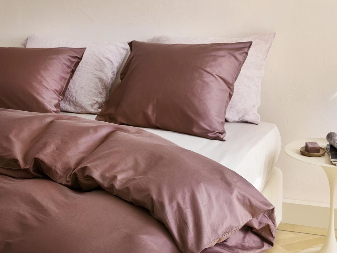 Parure de lit satin de coton rose marron