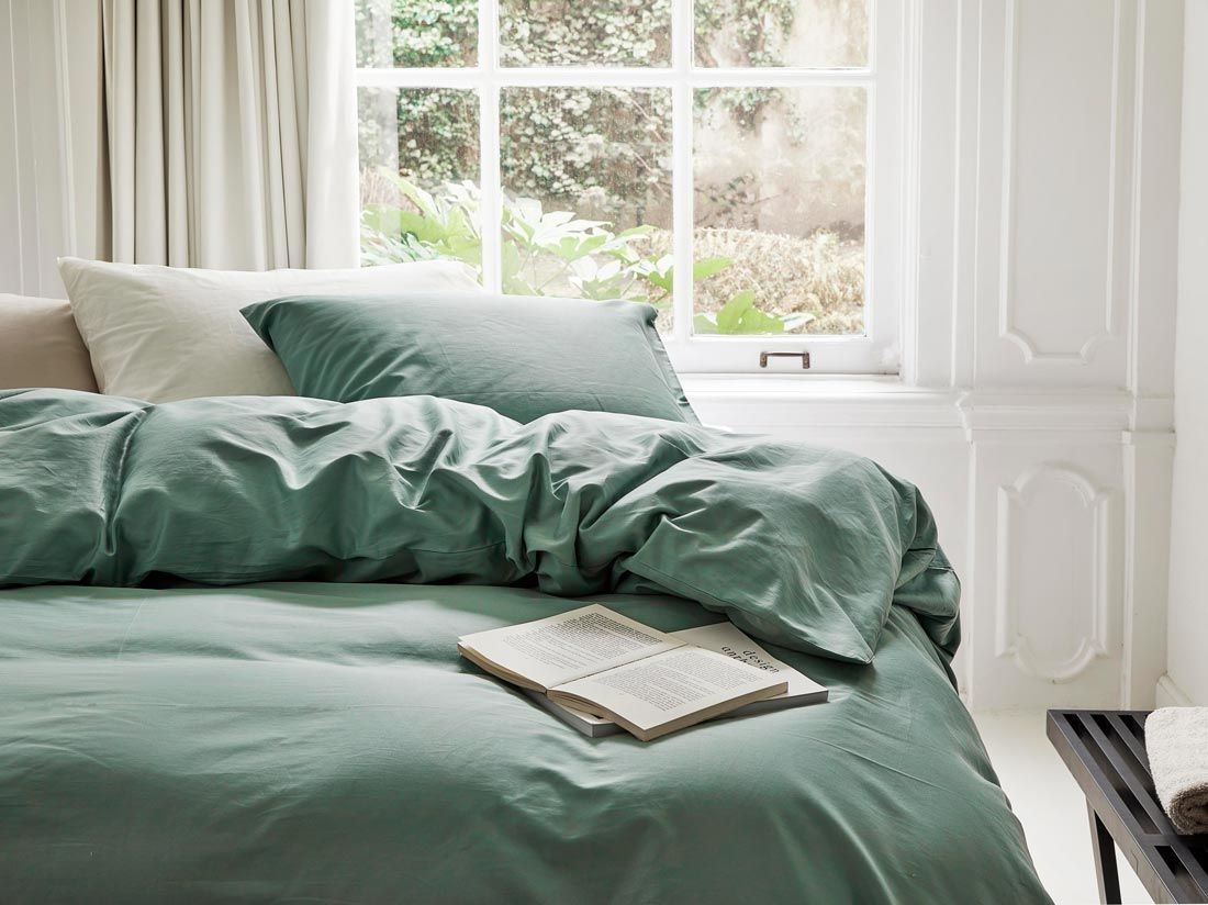 Dekbedovertrek katoen satijn sea green