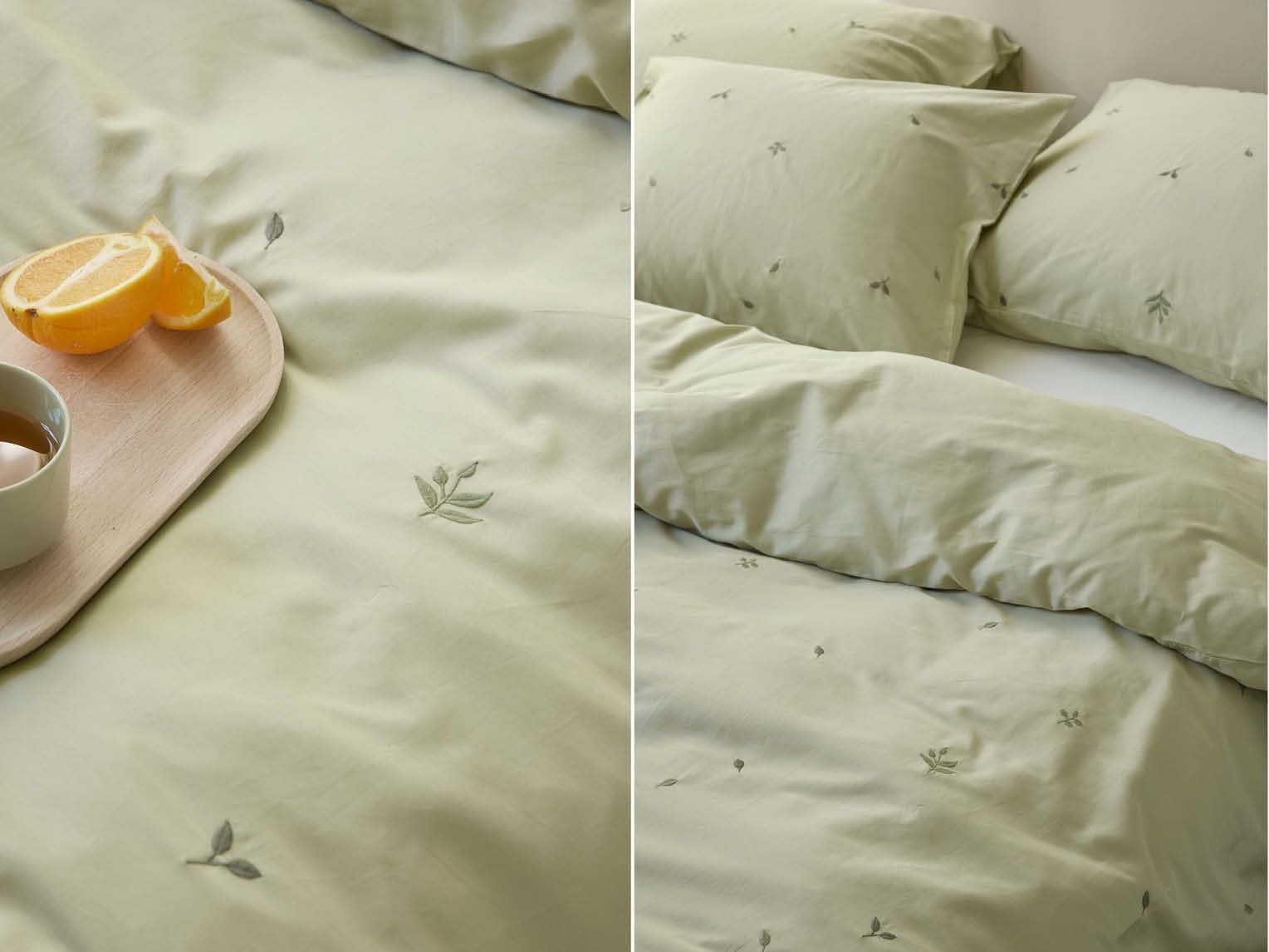 Dekbedovertrek katoen satijn light olive botanical