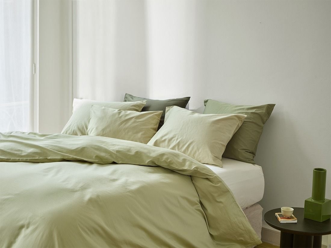 Parure de lit satin de coton olive clair