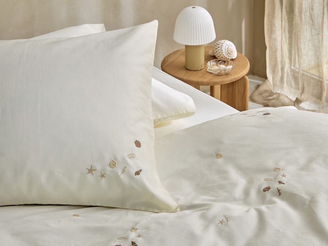 Dekbedovertrek katoen satijn warm white seashell