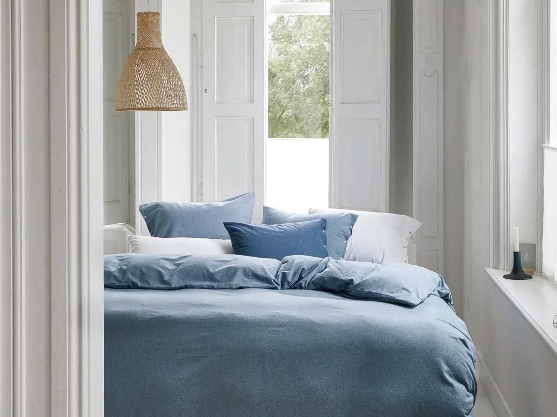 Housse de couette flanelle de coton bleu clair 260x240