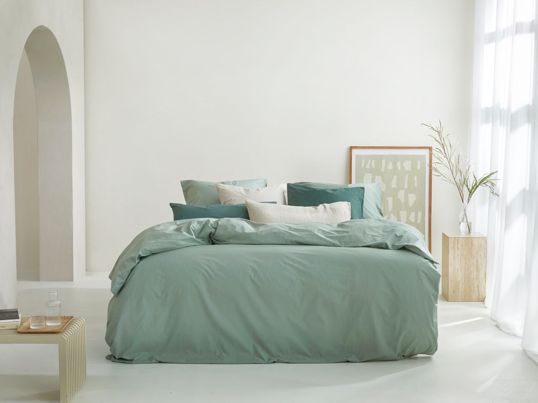 Housse de couette percale de coton vert jade