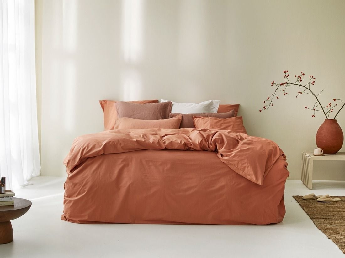 Housse de couette percale de coton terracotta