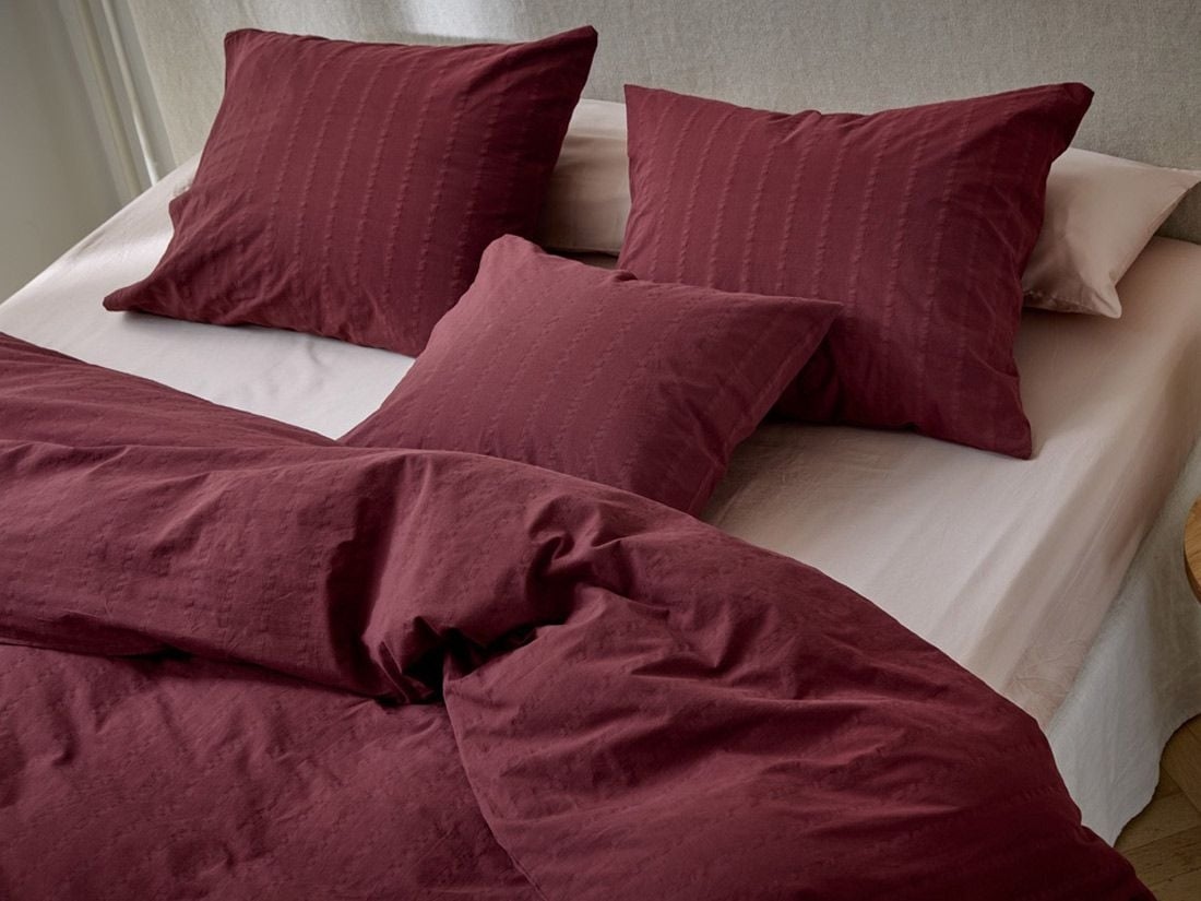 Parure de lit en coton seersucker bordeaux