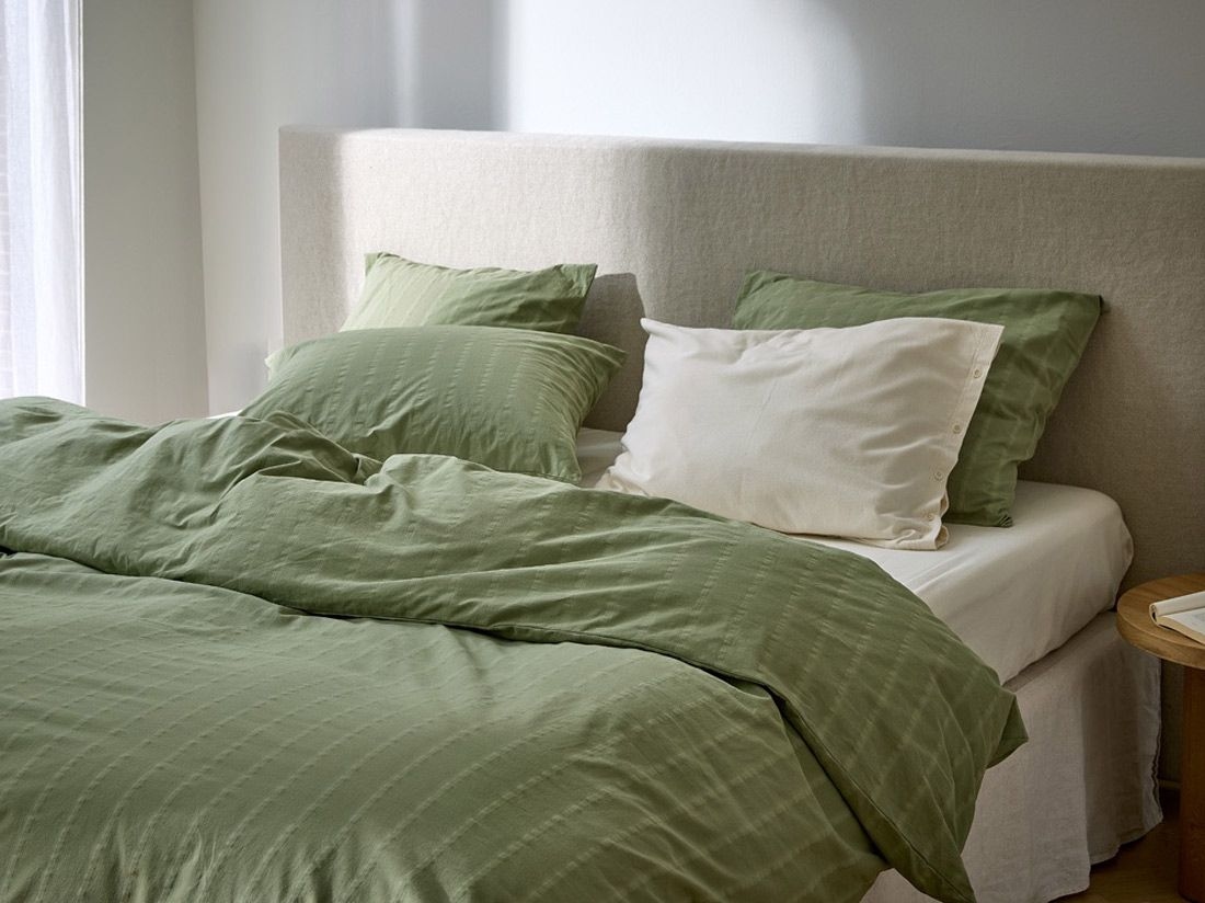 Parure de lit en coton seersucker vert saule