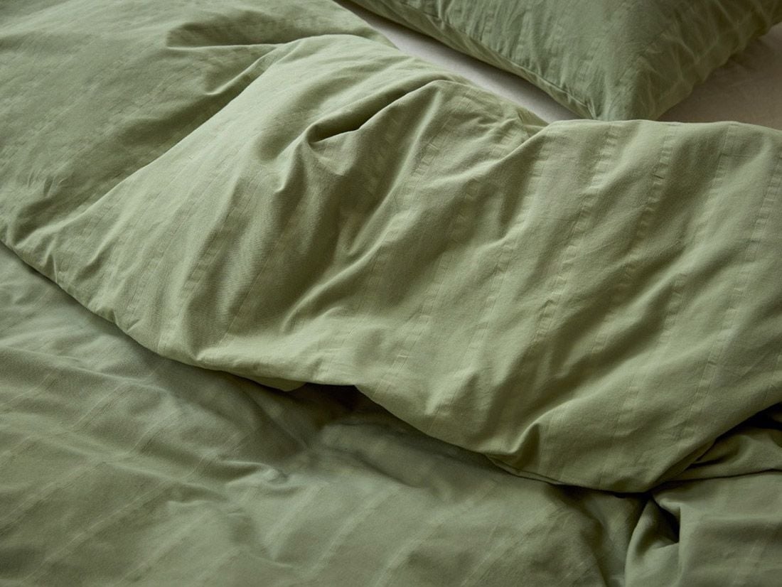 Parure de lit en coton seersucker vert saule