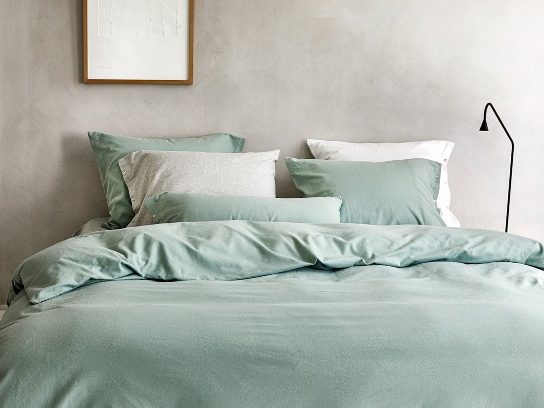 Housse de couette flanelle de coton vert pâle 260x240