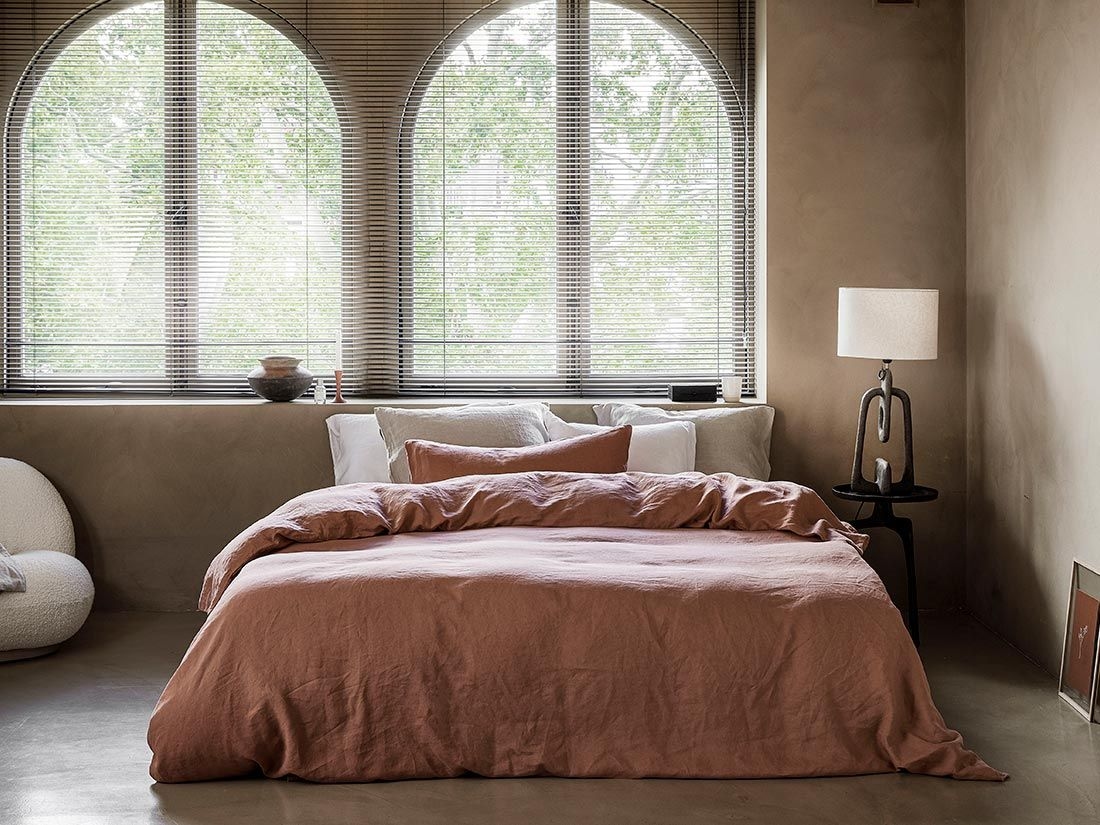 Parure de lit lin lavé rose argile