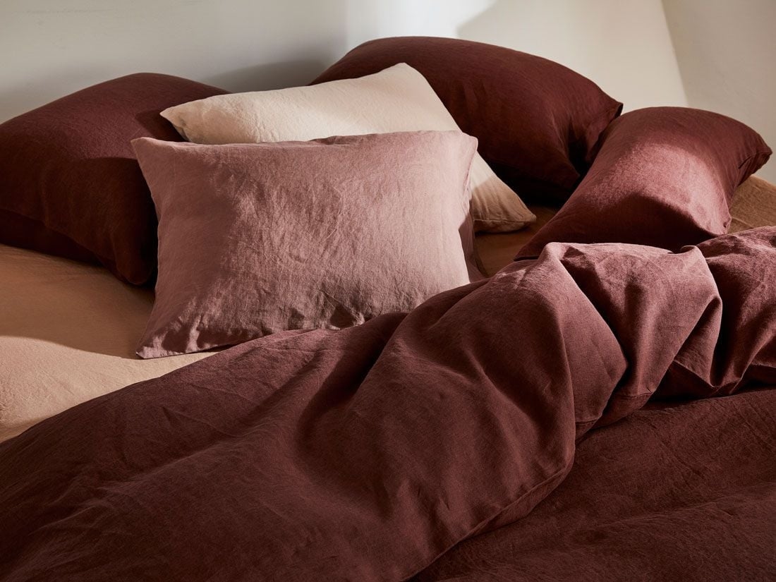 Kussensloop gewassen linnen rosewood