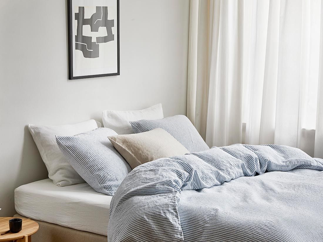 Dekbedovertrek gewassen linnen blue stripe