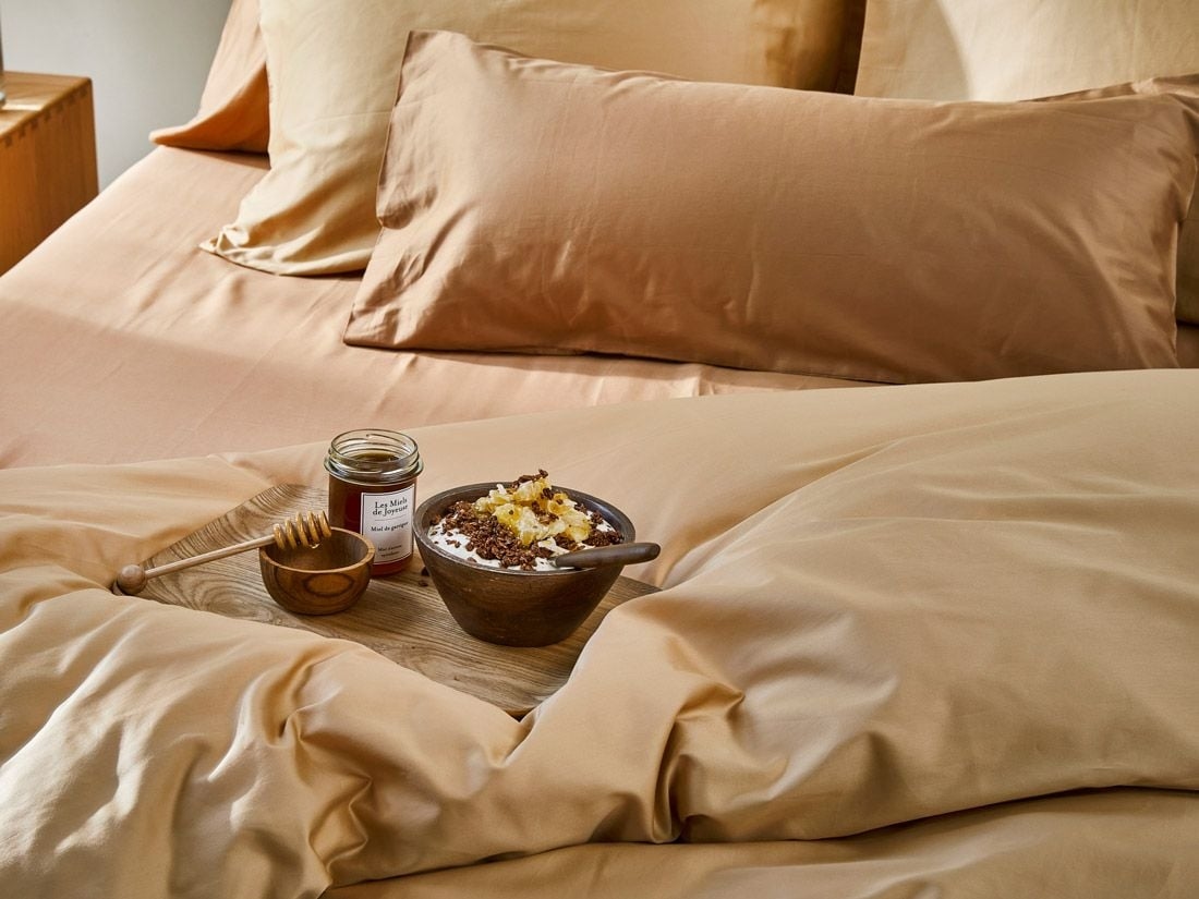 Drap-housse satin de coton caramel