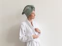 Serviette cheveux éponge vert d'eau 70x23
