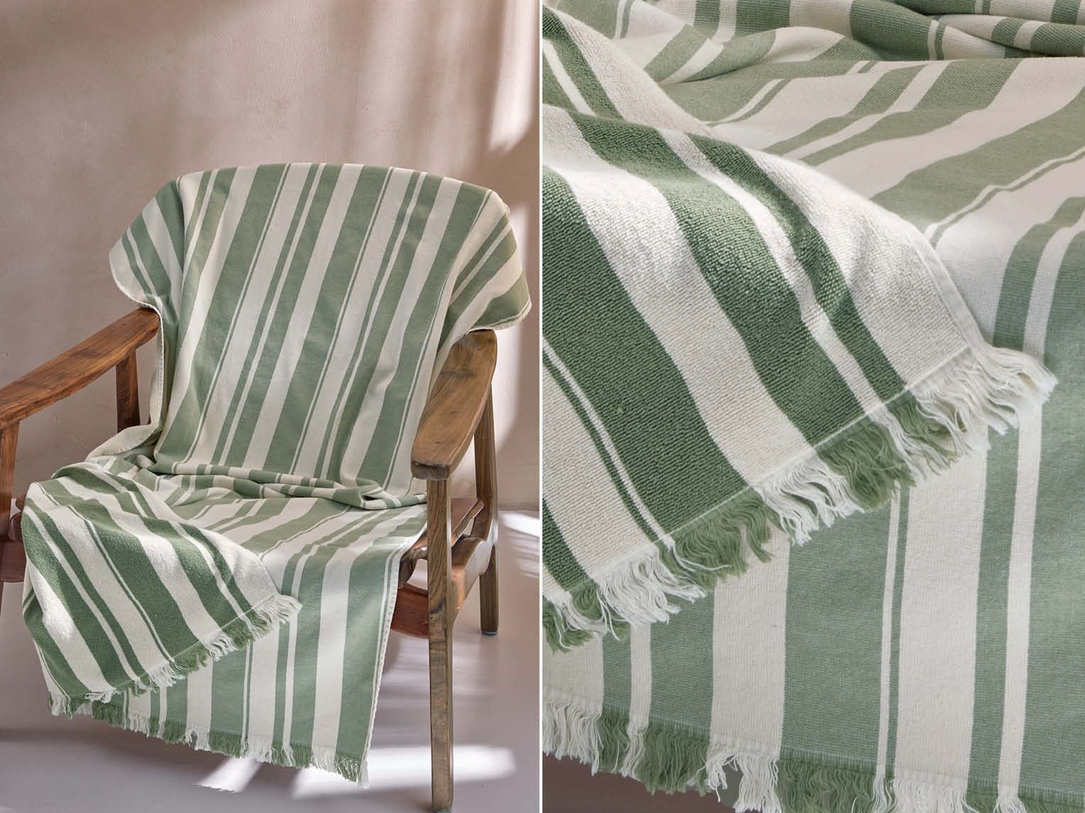 Hamamdoek Sage Green Stripe 100x180 - 1 st.