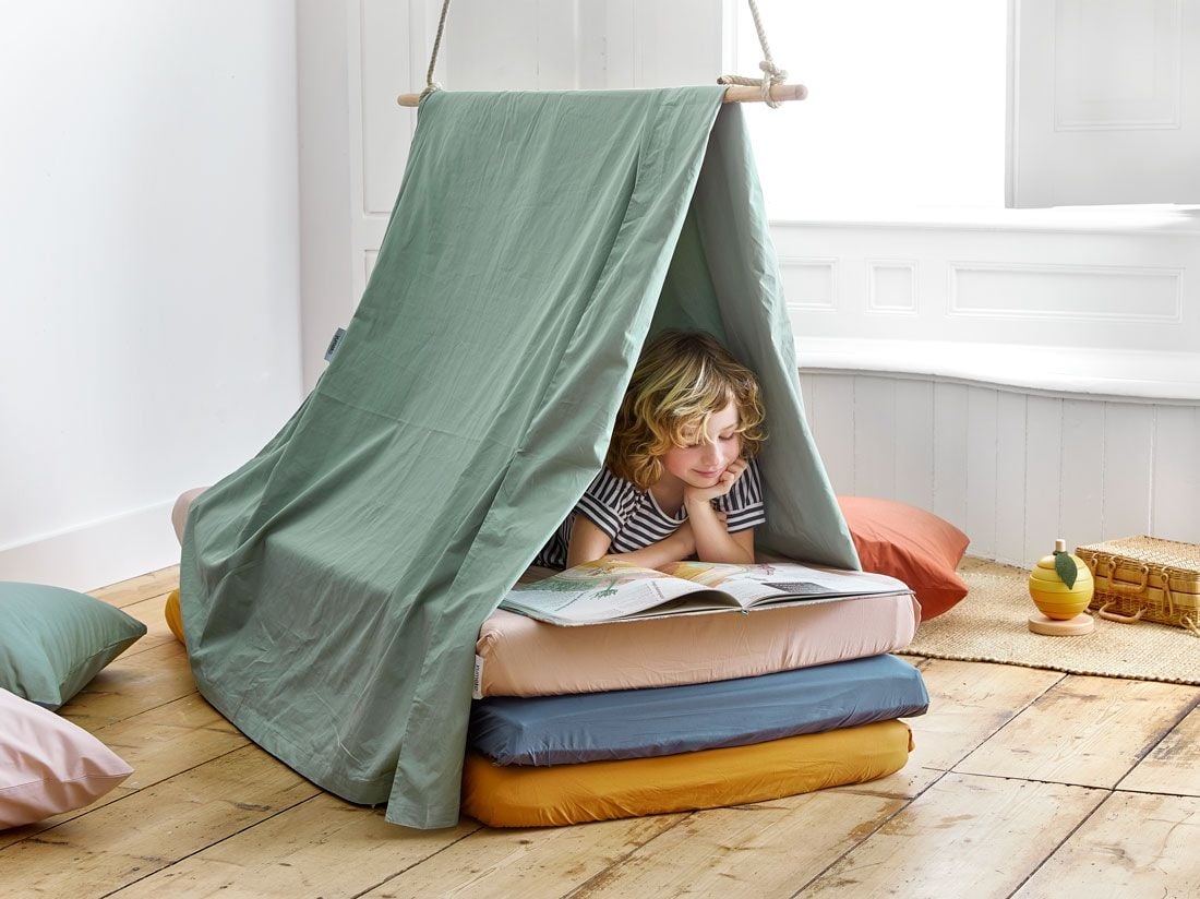 Housse de couette enfant percale de coton vert jade