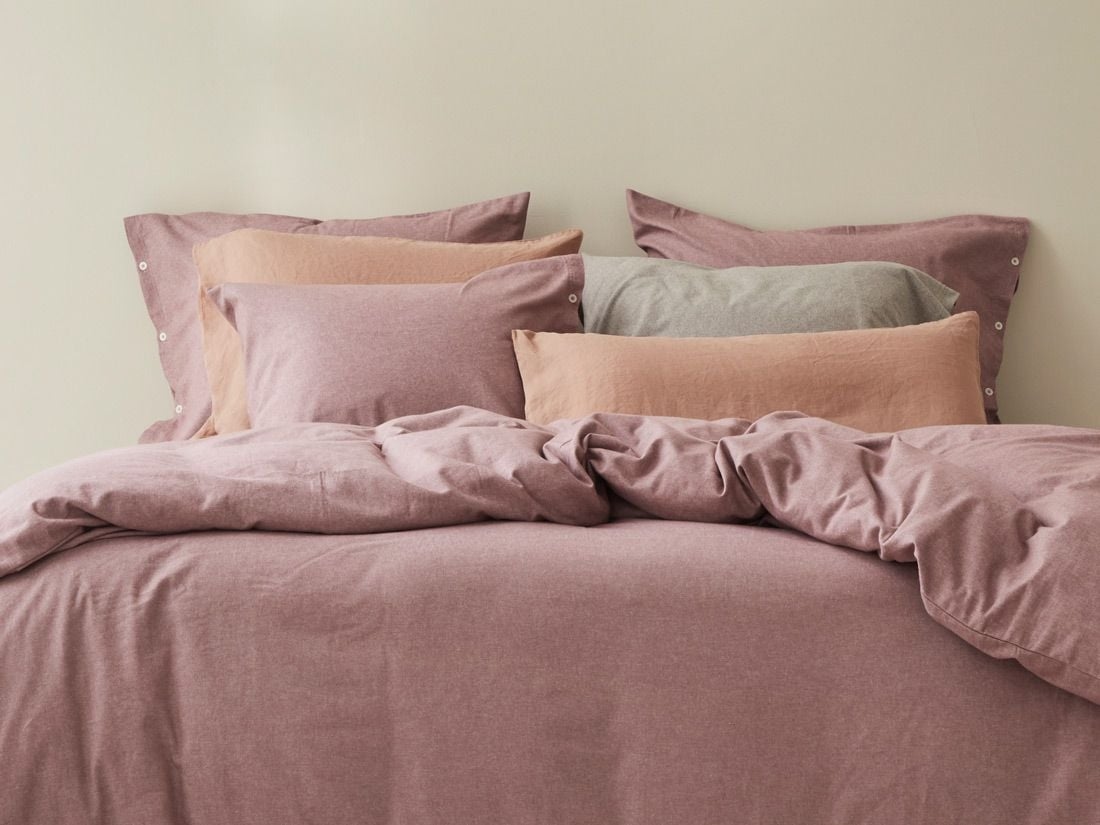 Taie d'oreiller flanelle de coton mauve chambray