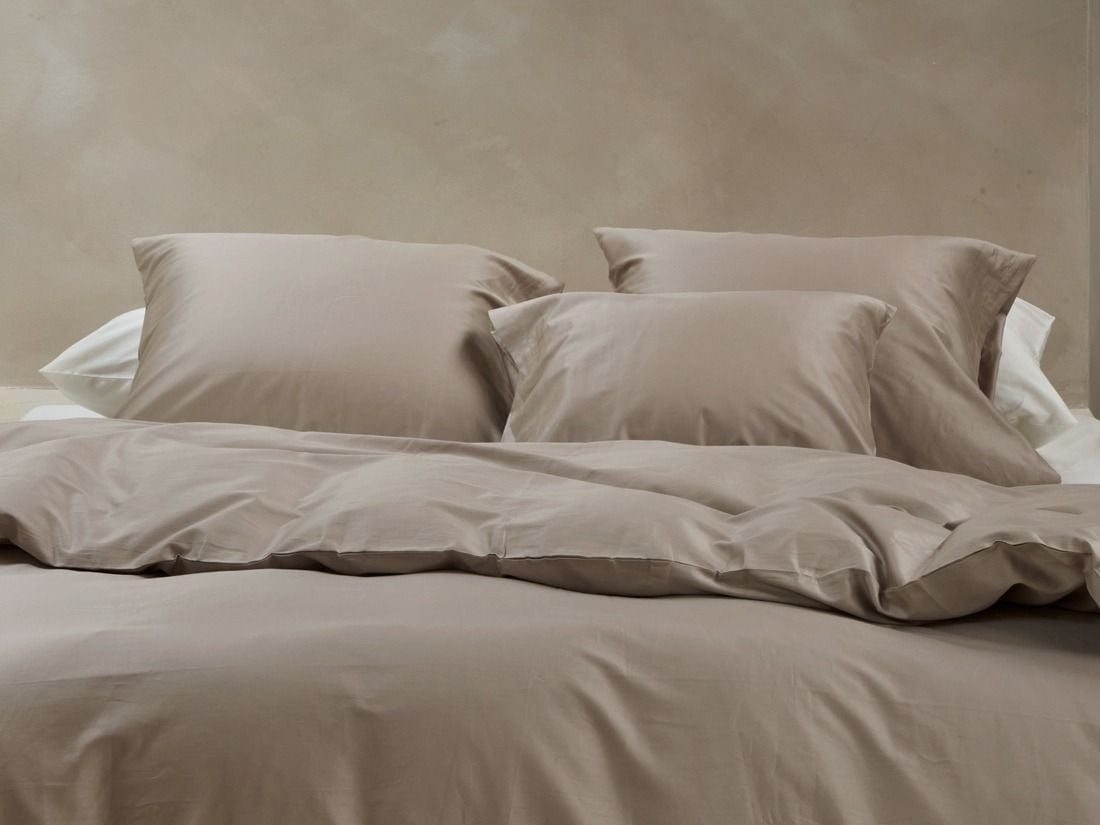 Housse de couette satin de coton taupe chaud
