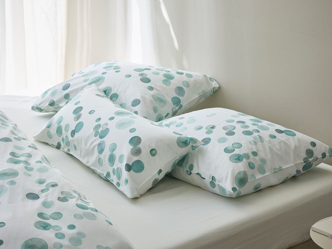Kussensloop katoen satijn watercolor dots sea green 50x60