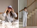 Pantalon de pyjama flanelle de coton pour femme gris clair à rayures blanches