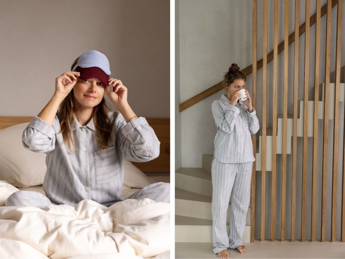 Pyjamabroek dames flanel light grey/white stripe