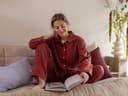 Chemise de pyjama flanelle de coton pour femme velours rouge