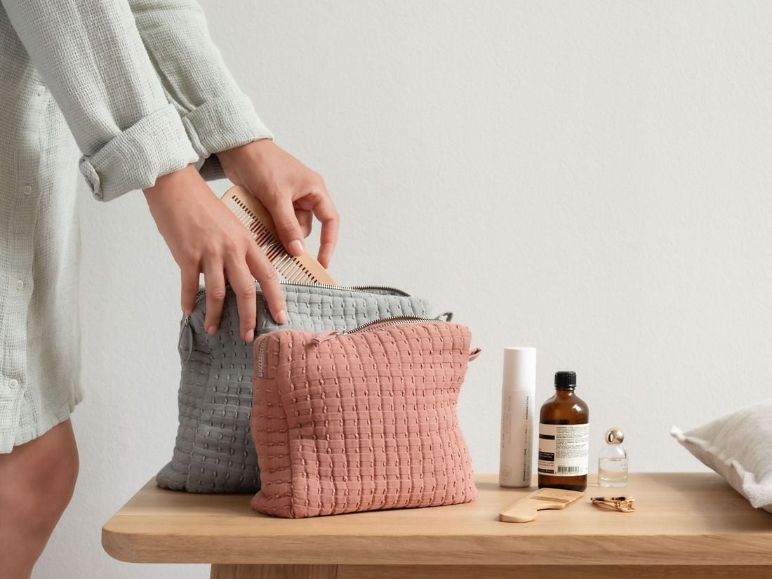 Toilettas mousseline katoen sage green