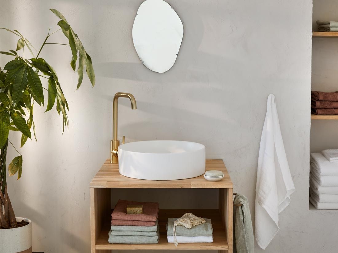 Handdoek gewassen linnen wafel pure white - 1 st