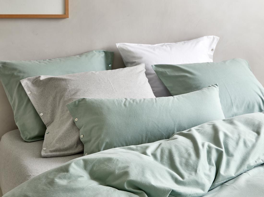 Taie d'oreiller flanelle de coton vert pâle 60x70