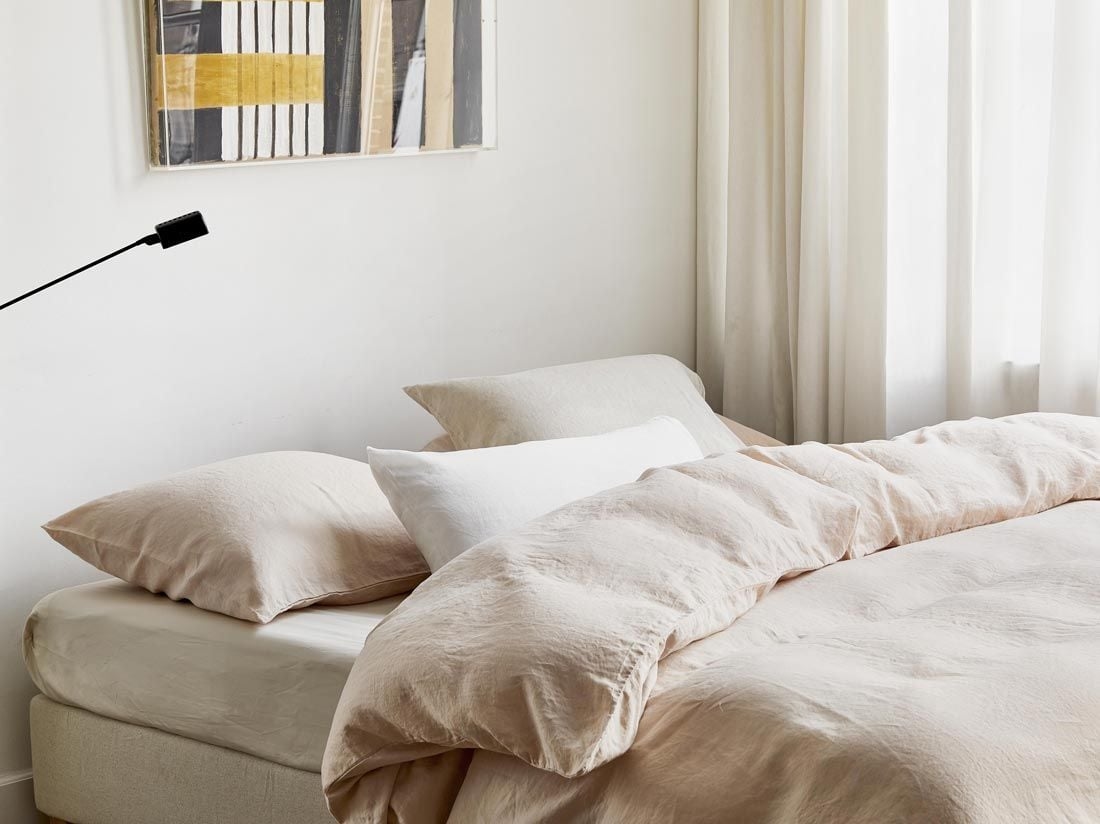 Parure de lit lin lavé rose poussiéreux 140x220 + 1/60x70