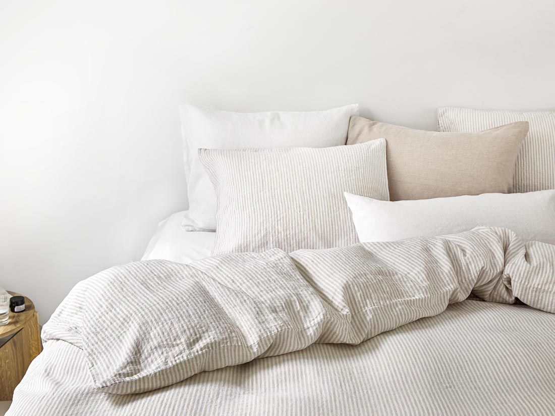 Dekbedovertrek gewassen linnen natural stripe - zonder slopen