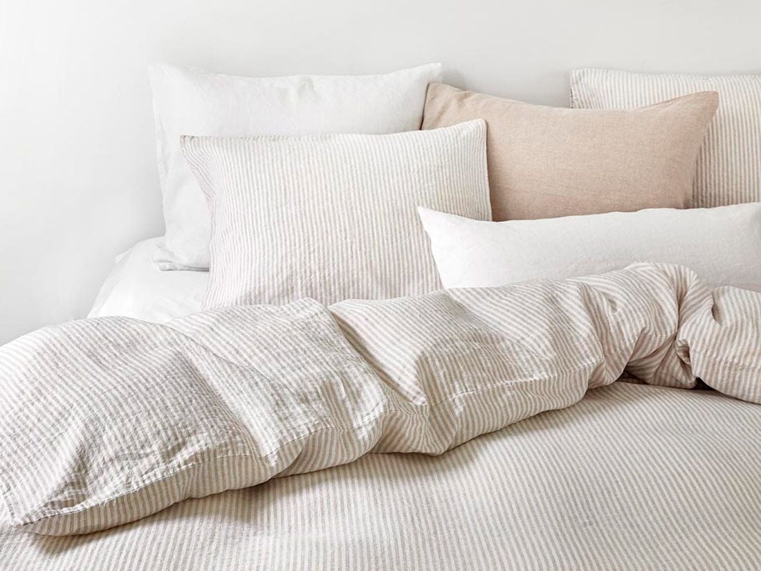 Kussensloop gewassen linnen natural stripe