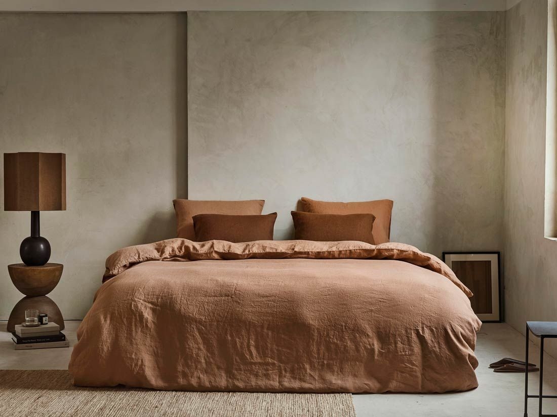 Parure de lit lin lavé terracotta 240x220 + 2/60x70