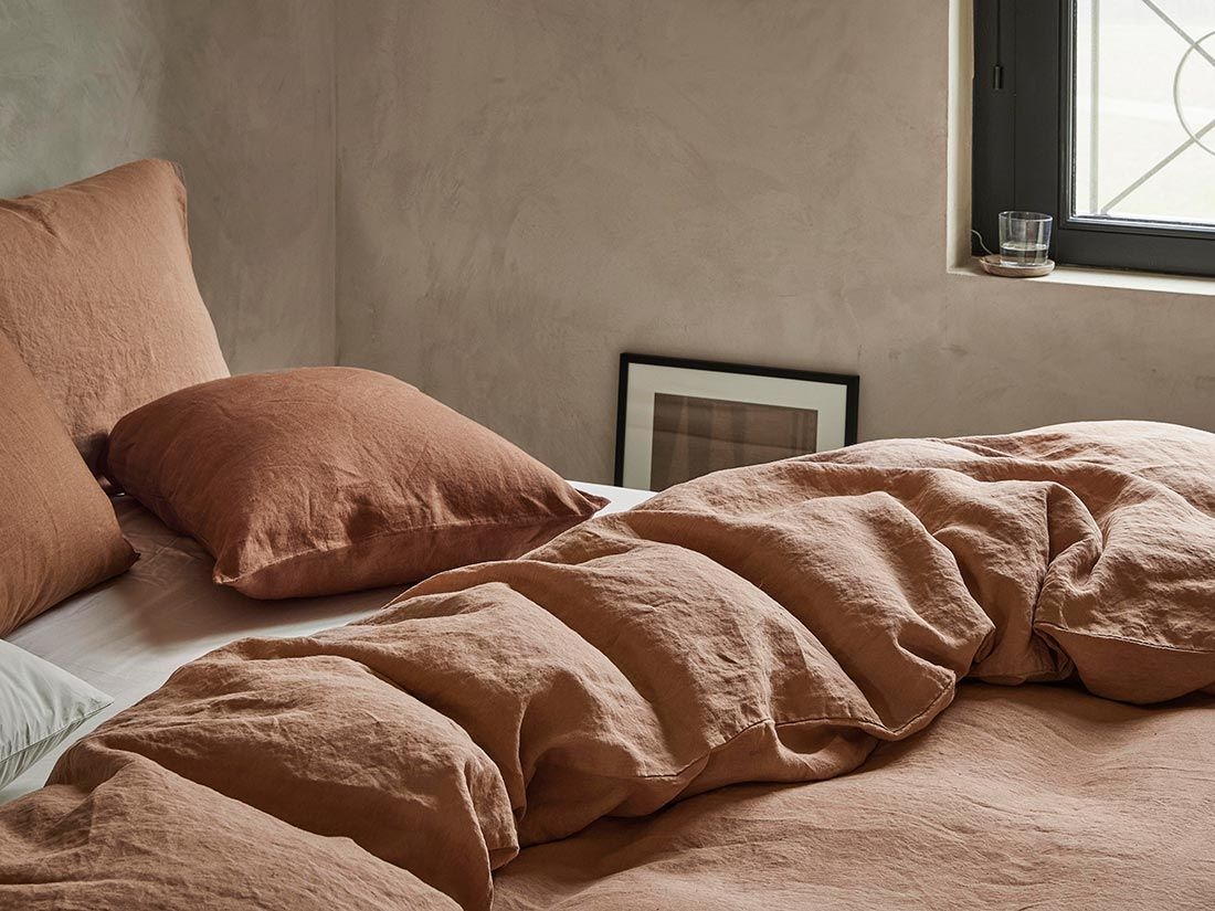 Kussensloop gewassen linnen terracotta