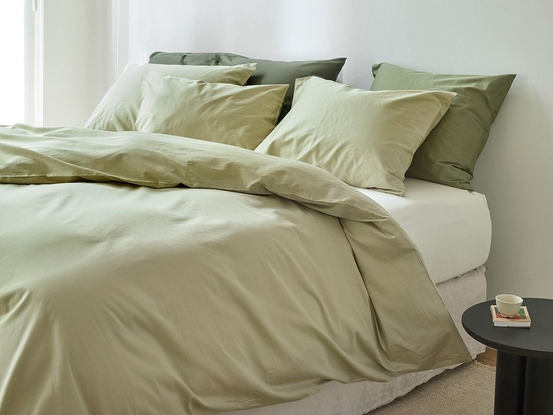 Dekbedovertrek katoen satijn light olive - zonder slopen