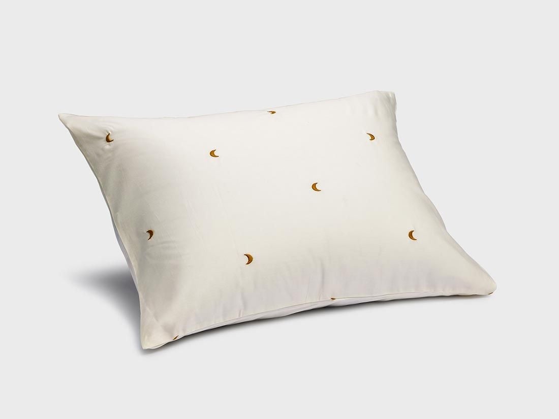 Kussensloop katoen satijn warm white/ochre moon 50x60