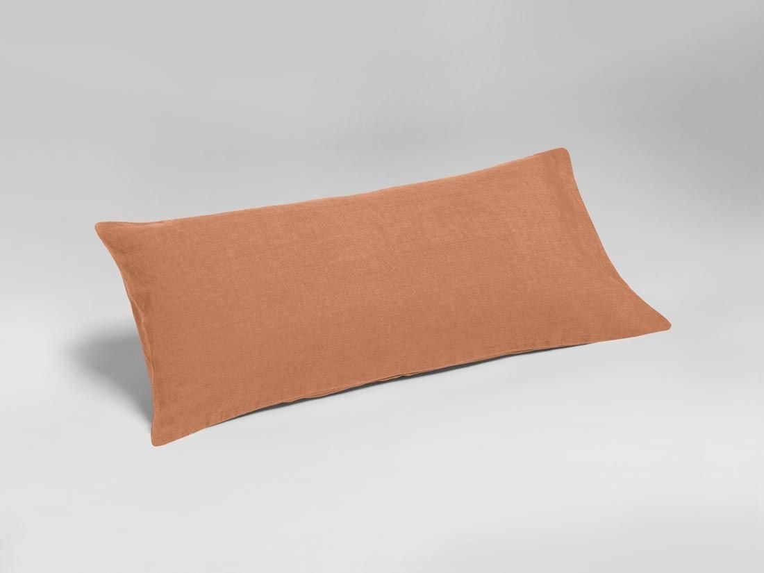 Taie d'oreiller lin lavé terracotta 40x80