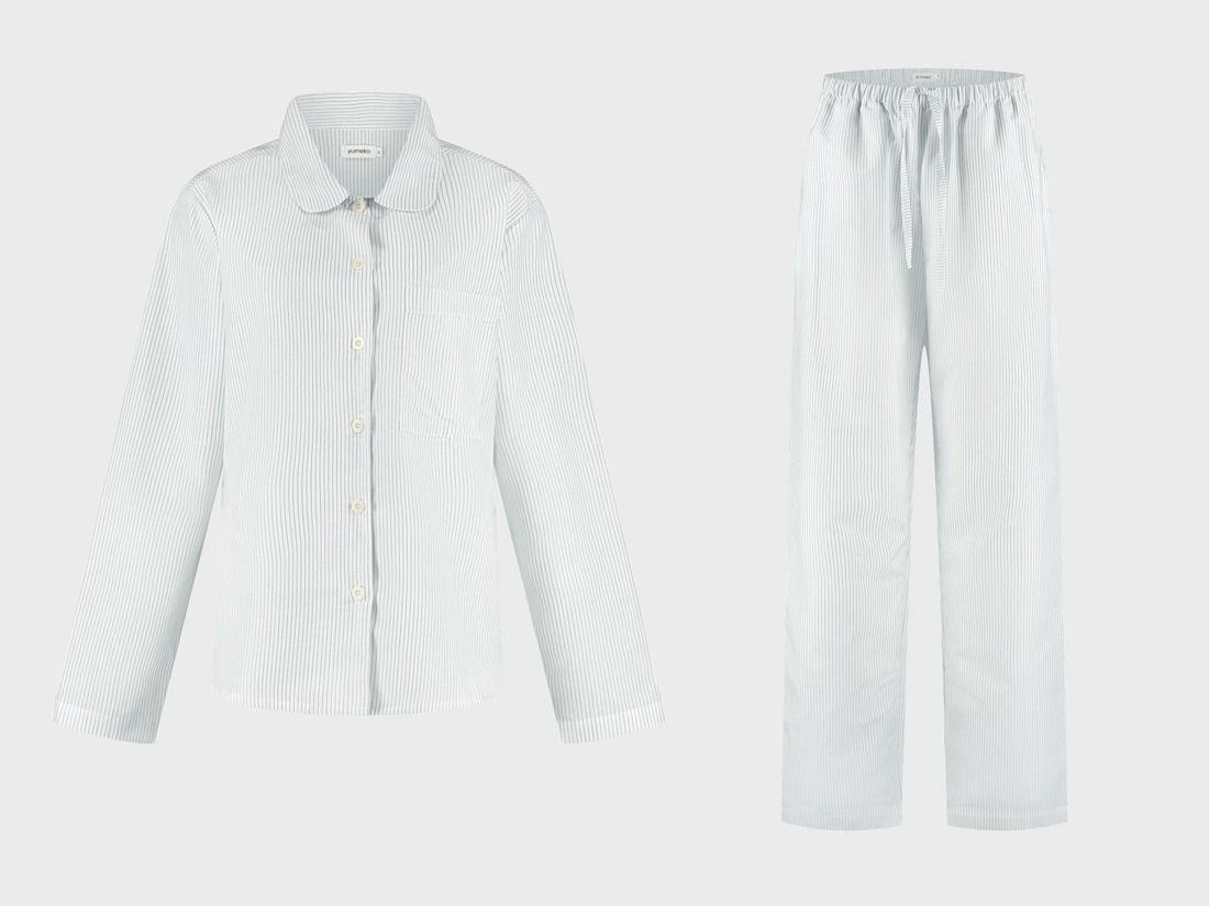 Pyjamaset dames katoen TENCEL™ white/blue stripe