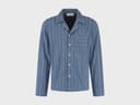Pyjamashirt heren flanel denim blue/white stripe