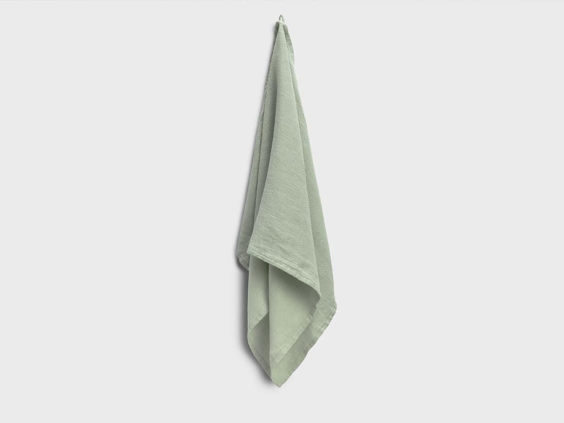 Serviette lin lavé nid d'abeille vert brumeux 50x100 - 1 pc