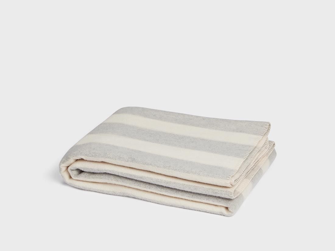 Merinowollen deken stripe natural/grey 150x220