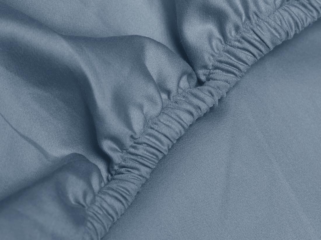 Hoeslaken katoen satijn faded blue