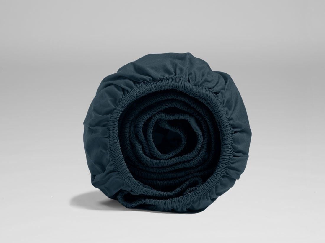 Drap-housse percale de coton bleu marine