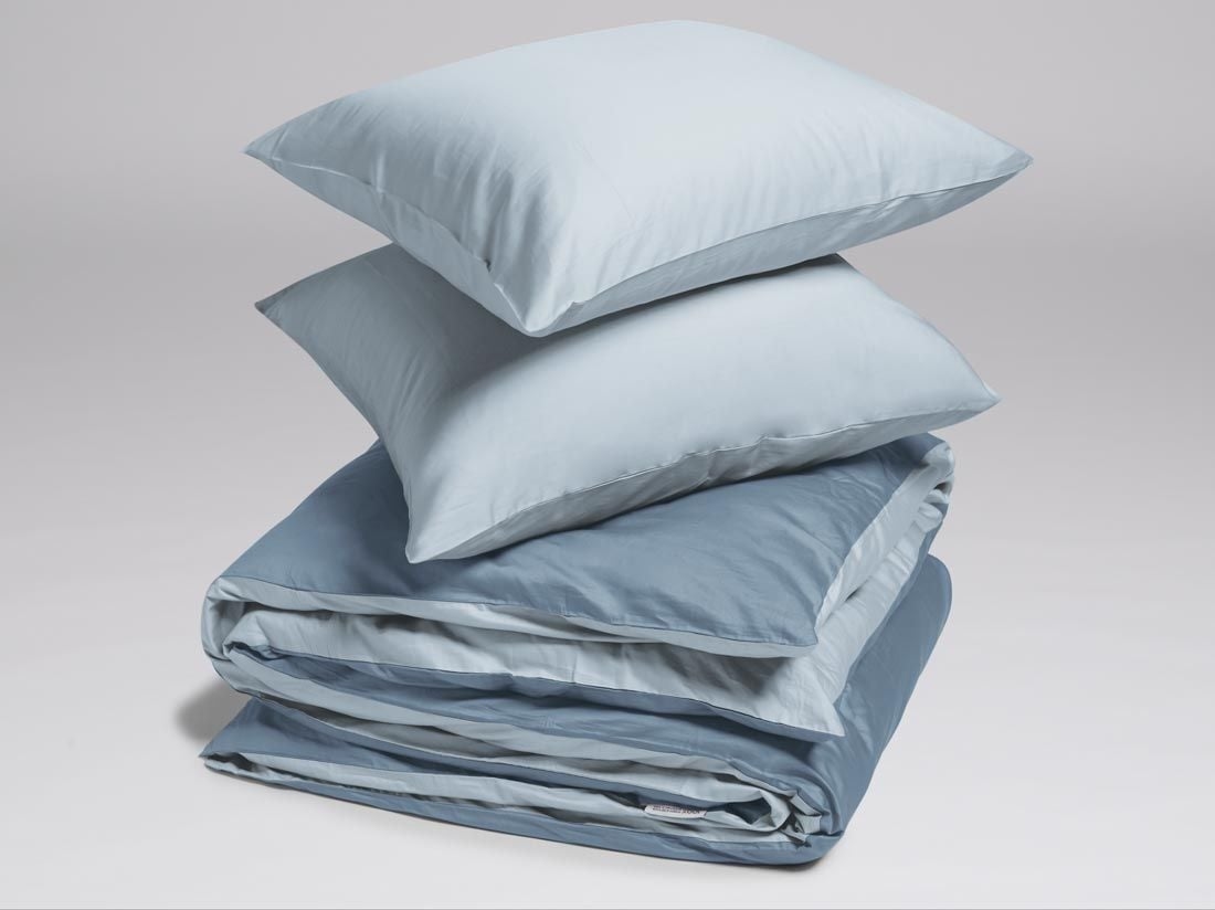 Parure de lit satin de coton double face bleu