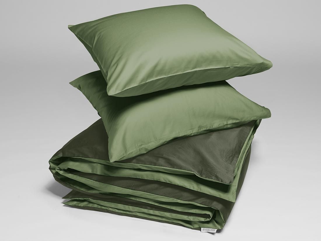 Parure de lit satin de coton double face vert olive