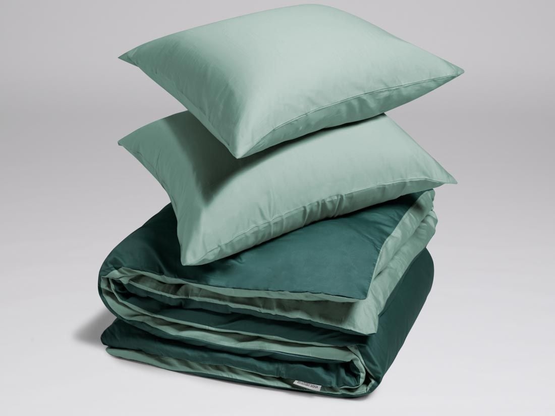 Parure de lit satin de coton double face vert