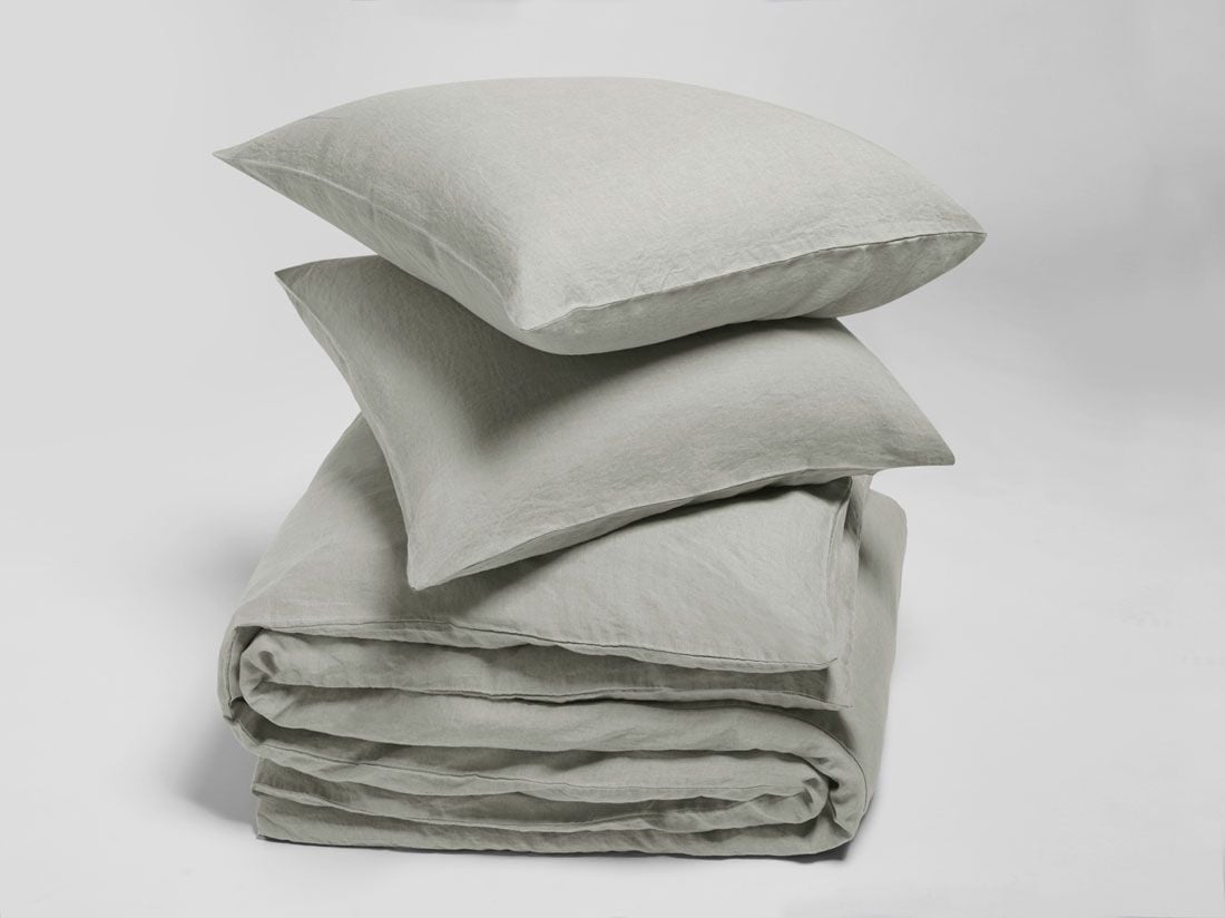Parure de lit lin lavé vert brumeux