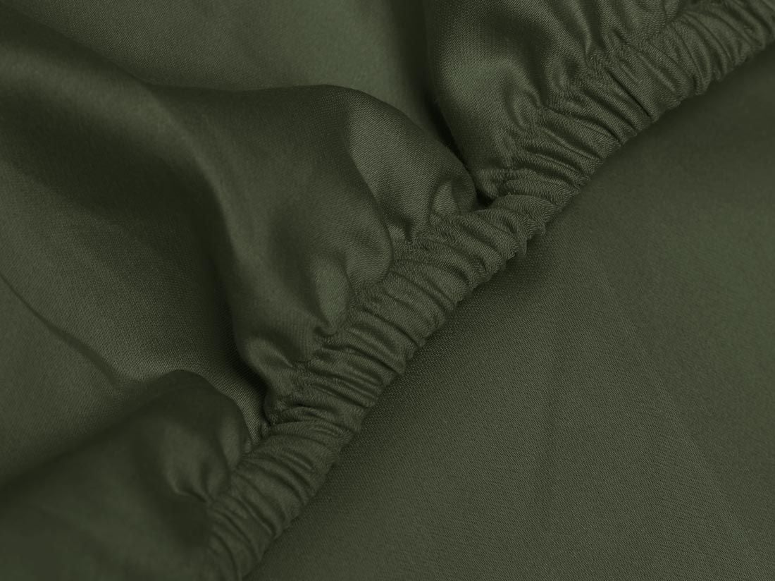 Drap-housse satin de coton vert olive foncé