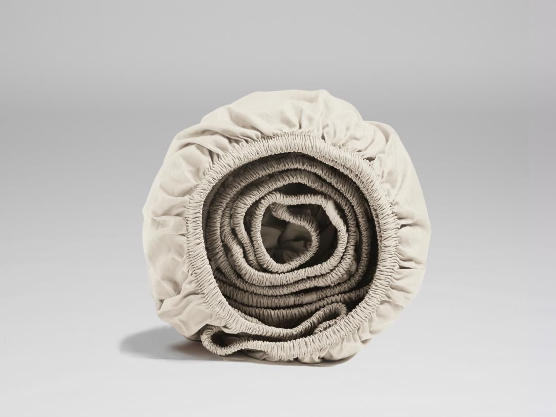 Drap-housse percale de coton blanc sable