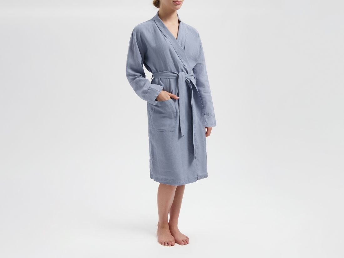 Kimono badjas gewassen linnen dusk blue